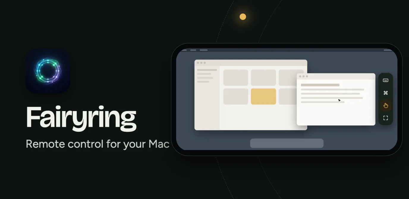 Fairyring, remote control for your Mac: a Mac desktop on a phone with the touch toolbar.