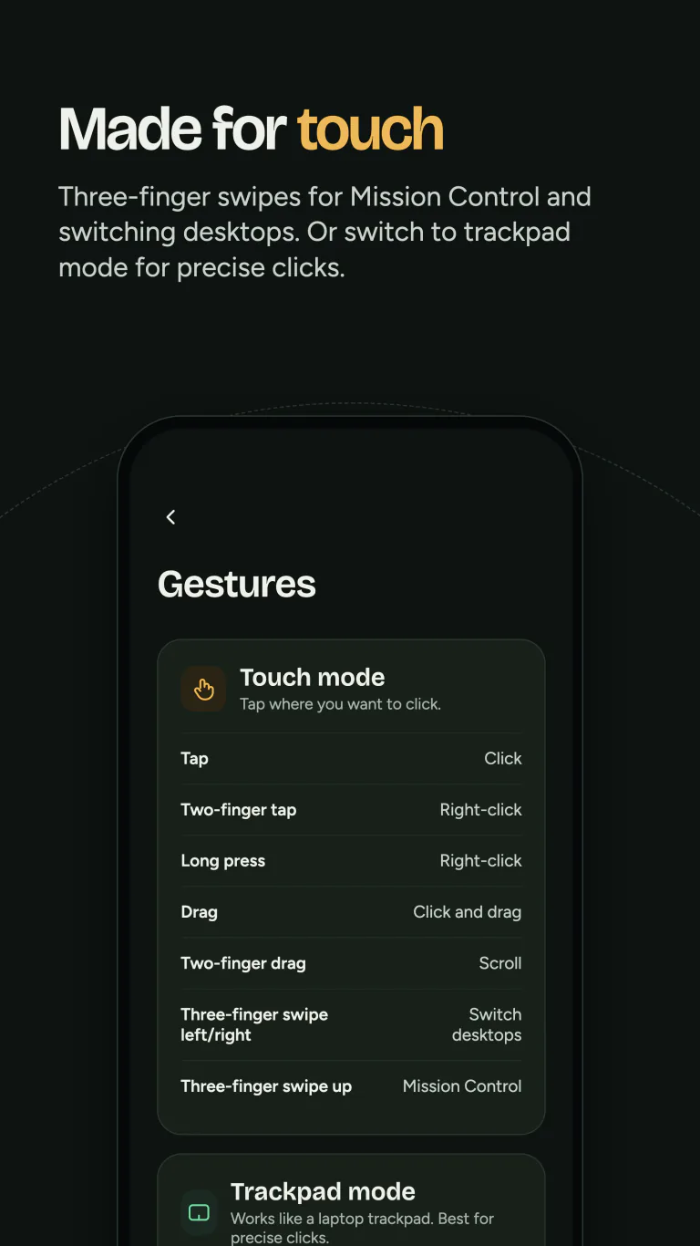 Made for touch: gestures for clicks, scrolling, Mission Control, and switching desktops.
