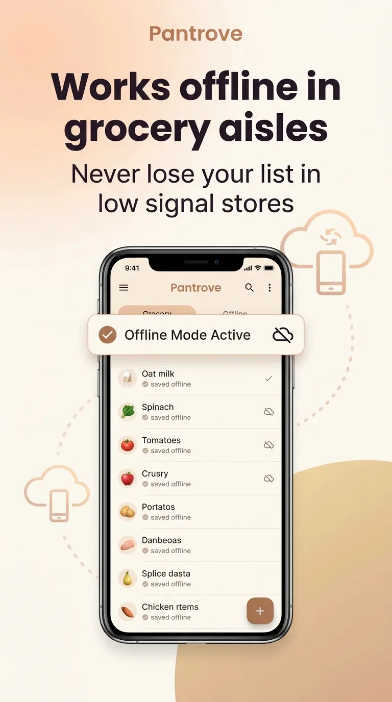 Grocery checklist available offline in a low-signal store.