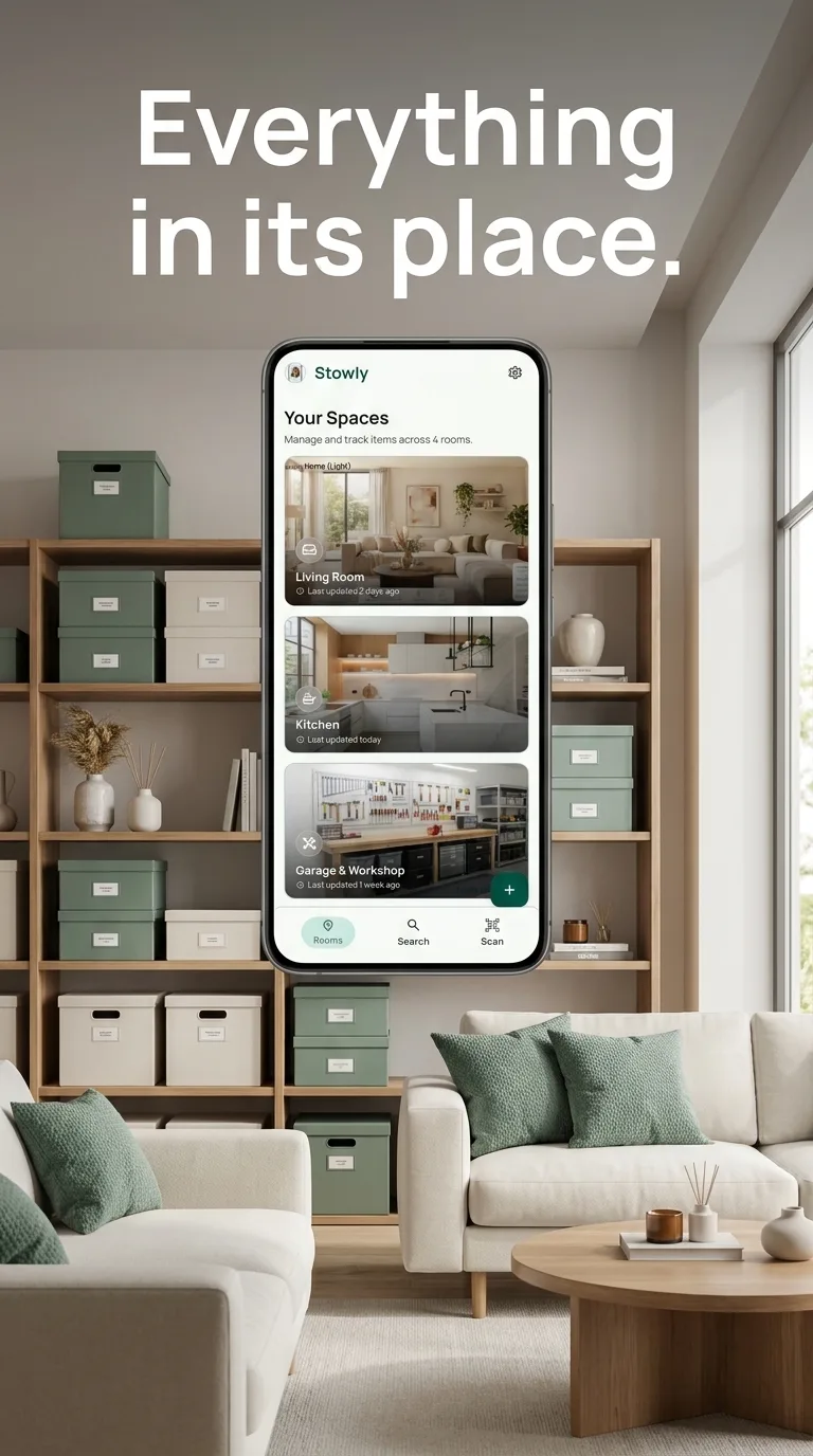 Room inventory with living room, kitchen, and garage spaces.
